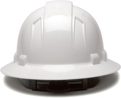 Pyramex Full Brim Safety Helmet – White 4-Point Ratchet, Replaceable Sweatband