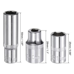 10pcs 6-Point Shallow Socket 10mm 3/8 1/4″ Drive Cr-V Deep Shallow Socket