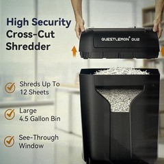 12 Sheet Commercial Office Paper Shredder, P-4 Security, 4.5 gal, Quiet 58 dB