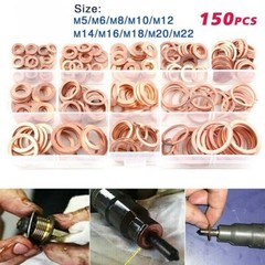 150x Copper Crush Washer Gasket Set Flat Ring Seal Assortment Kit For M5-M22 Kit