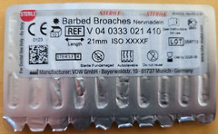Dentsply Sirona VDW GmbH Sterile Barded Broaches 21mm XXXXF 10/PK Germany