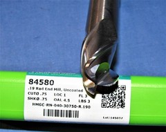 HELICAL Carbide End Mill 3/4 dia. 3 flute 1 ” LOC 0.190″ CR 3 ” Reach 4-1/2 OLA