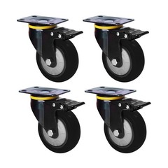 2/4 Pcs 4 Inch Black Swivel Plate Casters – Locking Caster Wheels with Brake