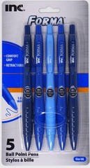 Inc. Forma Retractable Ball Point Pens 1.0 mm, 5 Assorted Blue Barrels(Blue Ink)