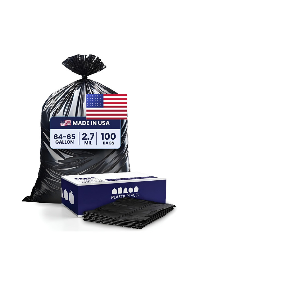 Plasticplace 65 Gallon – 2.7 Mil Black Heavy Duty Garbage Can Liners 50 X