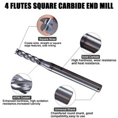 5 PCS 3/32″ 4 Flutes 1-1/2″ Overall Square Carbide End Mill Bit AlTiN Coated