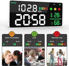 5-in-1 Decibel Meter 30-130dB Range Wall Mount Sound Level Meter 11″ Large LED
