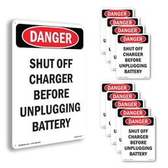Portrait Shut Off Charger Before Unplugging OSHA Danger Sign, Decal 5 or 10 Pack