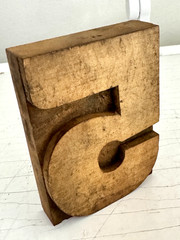 Vintage Large Wood Number 5, Five Letter Letterpress Print Type