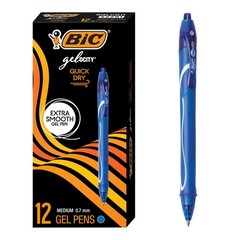 BIC Gelocity Quick Dry Blue Gel Pens, Medium Point 12 Count (Pack of 1),