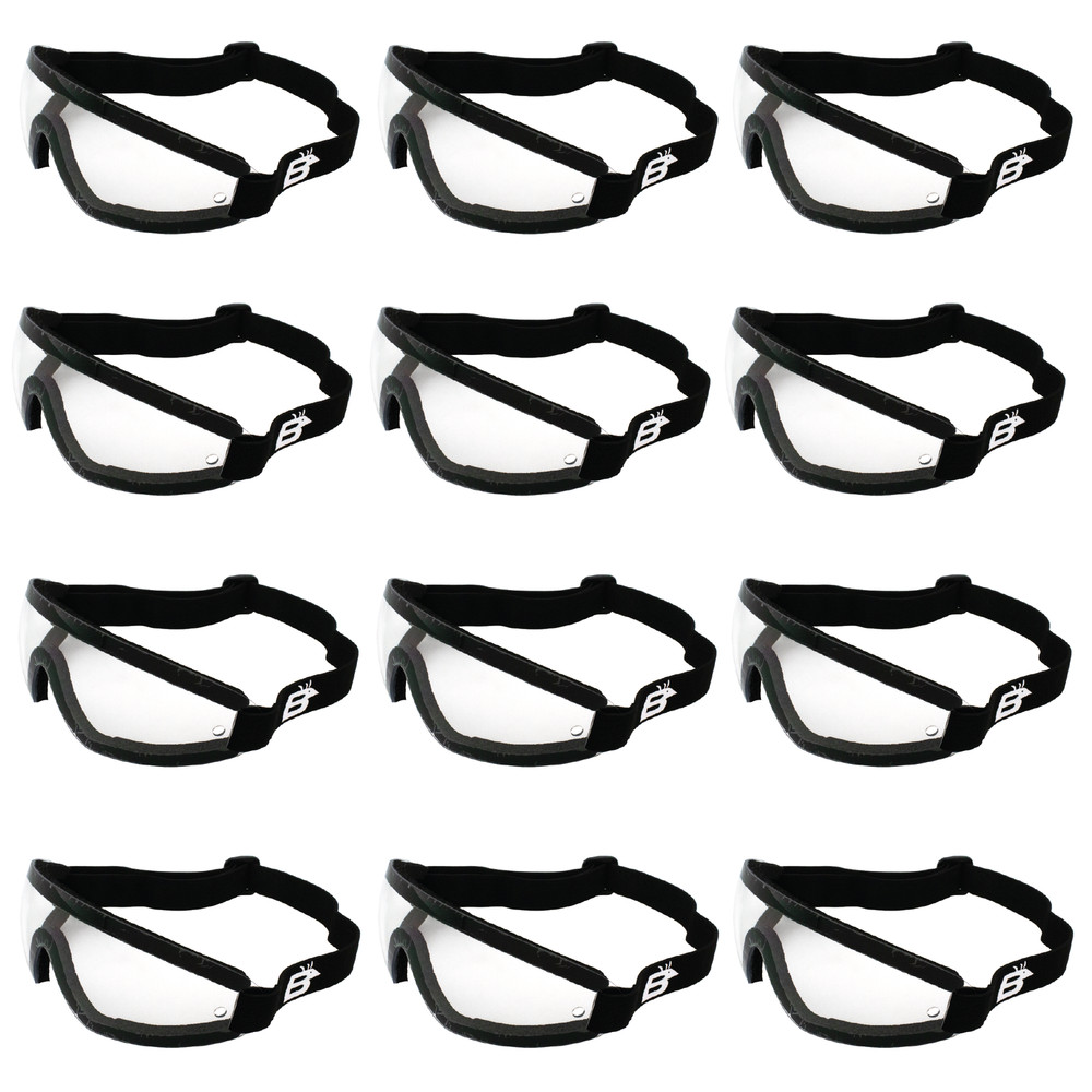 Birdz Eyewear Wing Skydiving & Sports Padded Riding Goggles Black Frame Clear