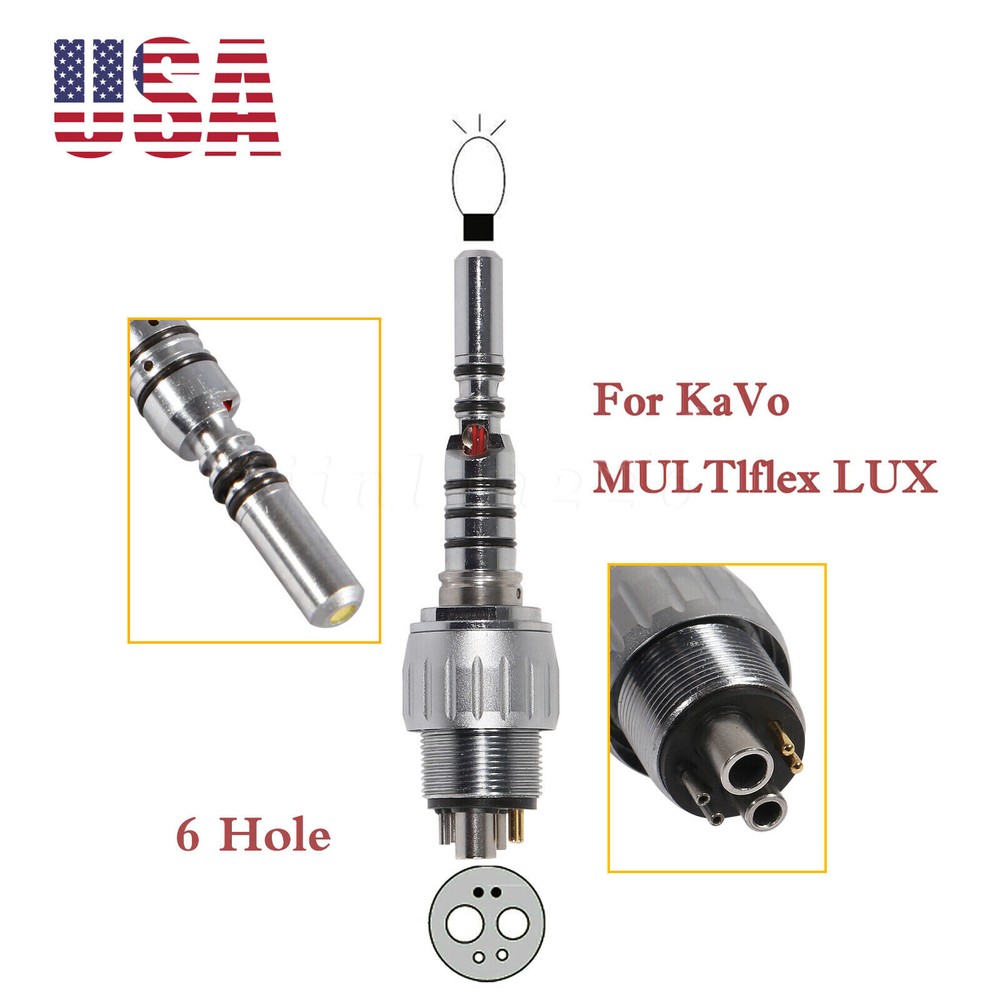 6-Hole Quick Coupler with LED Light for KaVo Fiber Optic Dental Handpiece