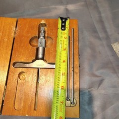 The L S Starrett Co. No. 445 Depth Micrometer 0 – 3″ With Wooden Box Vintage