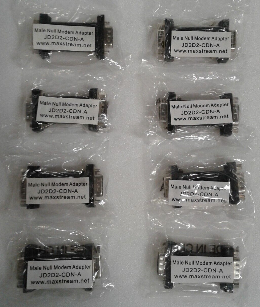 Lot of 8 Digi Maxstream JD2D2-CDN-A Male Null Modem Adapter – New – Factory Seal