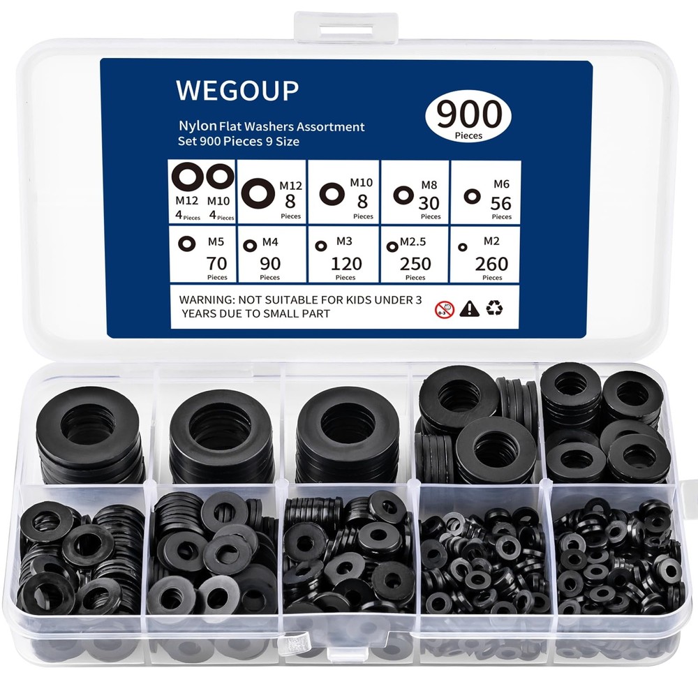 WEGOUP 900-Piece M2, M2.5, M3, M4, M5, M6, M8, M10, M12 millimeters, Black