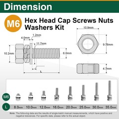 182PCS M6 Nuts and Bolts Assortment Kit A2-70 Stainless Steel Hex Screw Set
