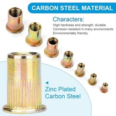50 Pcs 5/16-18 UNC Carbon Steel Rivet Nut Flat Head Threaded Insert Nutsert SAE