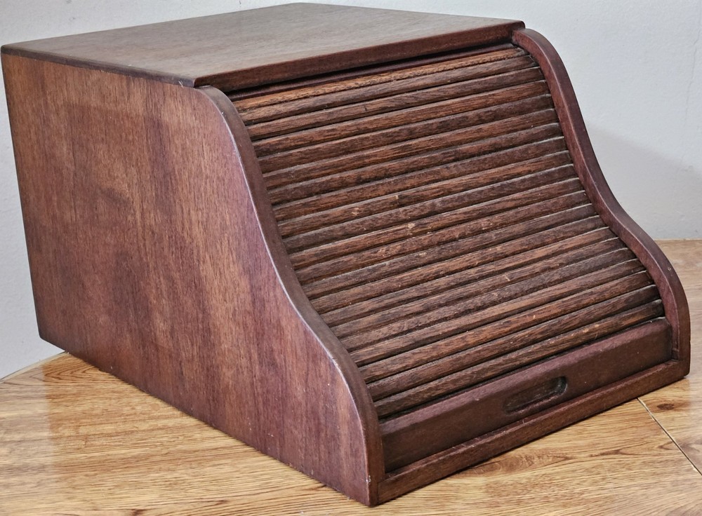 Antique 1900s Wooden Roll Top Tabletop. Secretary Desk Organizer Caddy Fine wood