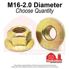 M16-2.0 Class 10 Hex Flange Top Lock Nuts Zinc Yellow Coarse Thread (Pick Qty)
