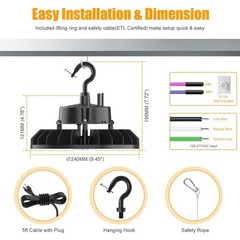 US Plug LED High Bay Light Dimmable AC100-277V 150W Warehouse Shop Barn (4 Pack)