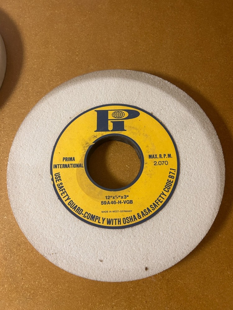 Prima 12″ x 3/4″ x 3″ Grinding Wheel – 59A 46-H-VGB, West Germany, NOS