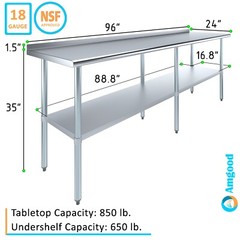 24 in. x 96 in. Stainless Steel Work Table with 1.5 in. Backsplash