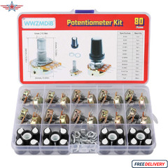 80 Pcs Potentiometer Kit with Knobs B1K 2K 5K 10K 20K 50K 100K 250K 500K 1M Ohm