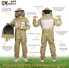 Ultra-Ventilated Polycotton Beekeeping Suit for Men & Women with Gloves & Two Be