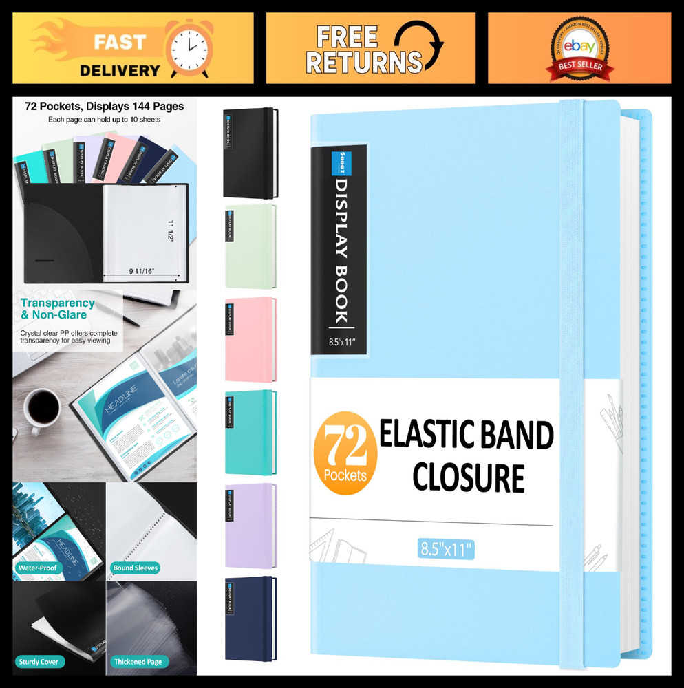 72 Pocket Binder with Plastic Sleeves, Large Capacity 8.5×11 Presentation Book,