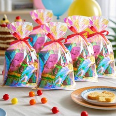 100 PCS Iridescent Cellophane Treat Bags, 6 x 10 Inches Holographic Plastic G…