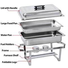 6x 8QT Chafing Dish Stainless Steel Chafer Complete Set with 2 Warmers Buffet