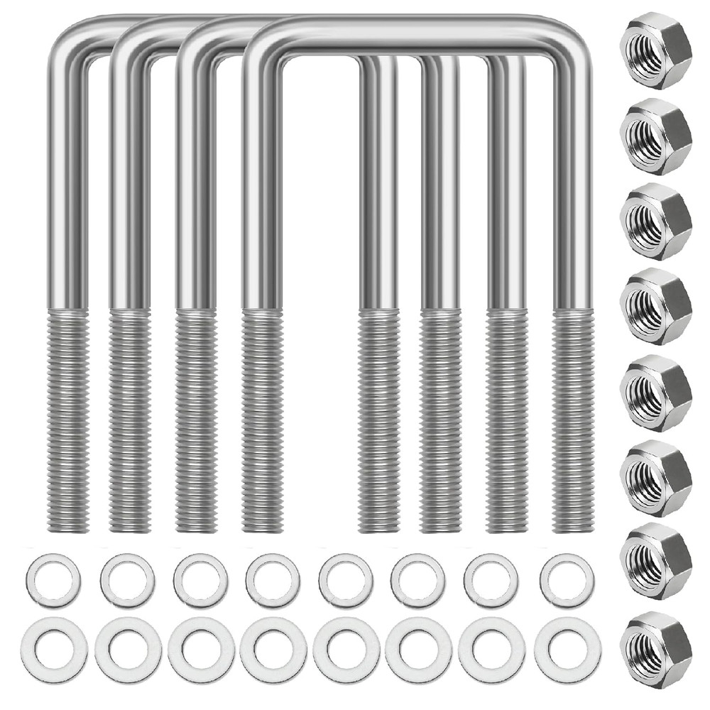 4 Pcs Hot Dipped Galvanized Square U-Bolts,1/2″ D X 3 1/16″ W X 5 5/16″ L,Boat T