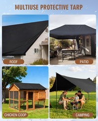 HIRALIY 20 Mil Heavy Duty Waterproof Tarp, 10x10ft Black Tarpaulin with Reinf…