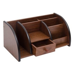 Liry Products Cherry Brown Wood Desktop Organizer Multiple Compartments Stepped