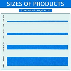 QDiShi 4 Rolls Fine Line Tape(Blue), Fineline Masking Tape in 1/16, 1/8, 1/4 and