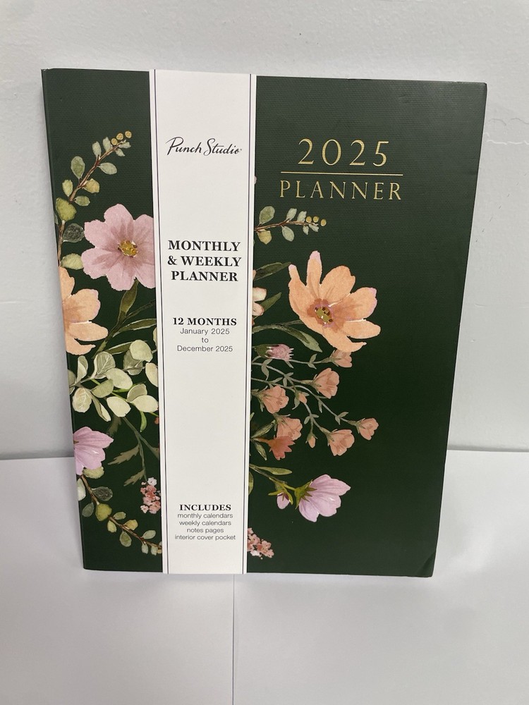 Punch Studio 12 Months Green Floral 2025 Planner Monthly & Weekly Planner
