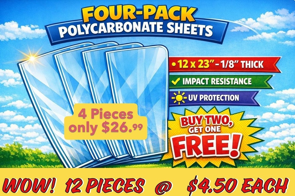 TUFFAK Polycarbonate Sheet 1/8in 12″ x 23″ Peel-off Film New ** Free Shipping**