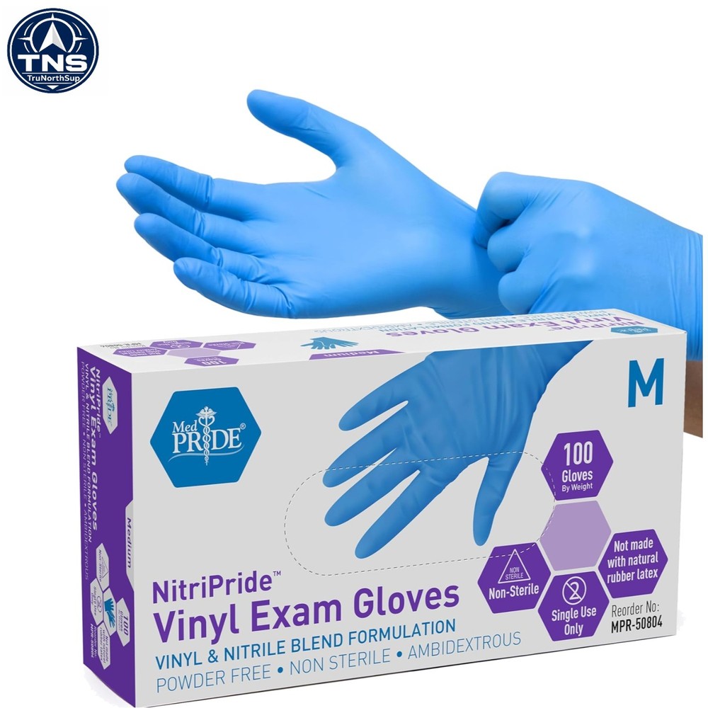 Disposable Nitrile Vinyl Exam Gloves Medium 100 Blue Powder Free Latex Free