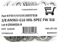 (100) 3/8 AN960-616 Mil-Spec Washers 316 Stainless Steel AN960616 (100 Pieces)