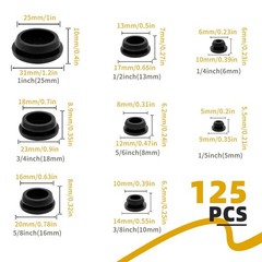 125Pcs Rubber Plugs for Round Holes, Durable and Long Service Life, 8 Sizes Hole