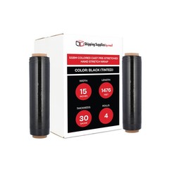 4 Rolls 15″ x 1476′ 30 Gauge Plastic Film Pre Stretch Hand Shrink Wrap Black