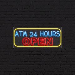 Atm 24 Hours Sign for Business Displays | LED Flex Neon | 32″W x 13″H x 1″D