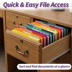 Plastic File Folders with Tabs, 6 Pack Colored Plastic Folders, 1/3 Cut Tabs