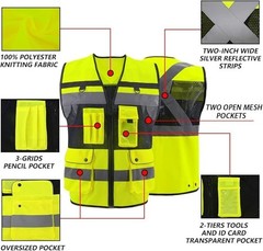 OPLERAI Safety Vest Unisex SIZE 4XL Sleeveless Orange Multi-Function Pockets