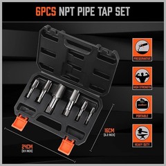 6-Piece NPT Pipe Tap Set for Precision Threading in Plumbing and Automotive Use