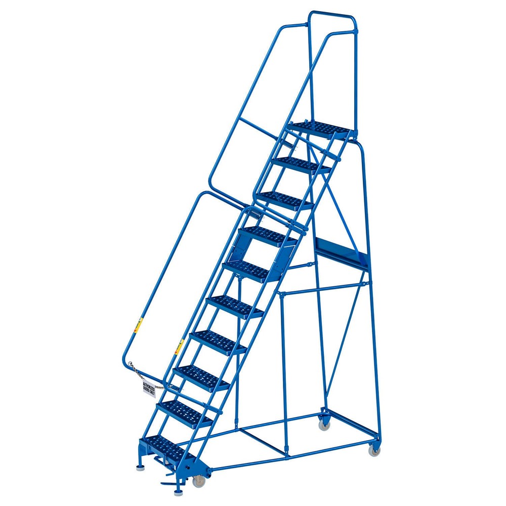 Global Industrial 10 Step Steel Rolling Ladder with 24″W Perforated Step Blue