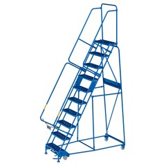 Global Industrial 10 Step Steel Rolling Ladder with 24″W Perforated Step Blue