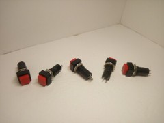 5X Pack PBS-12A On Off 2 Pins Push Button Power Switch 3A 250V Squared Red Lot