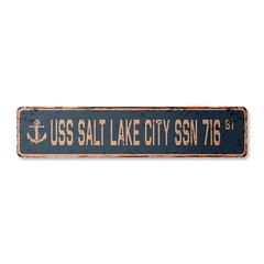 USS SALT LAKE CITY SSN 716 Vintage Street Sign us navy ship veteran sailor rust