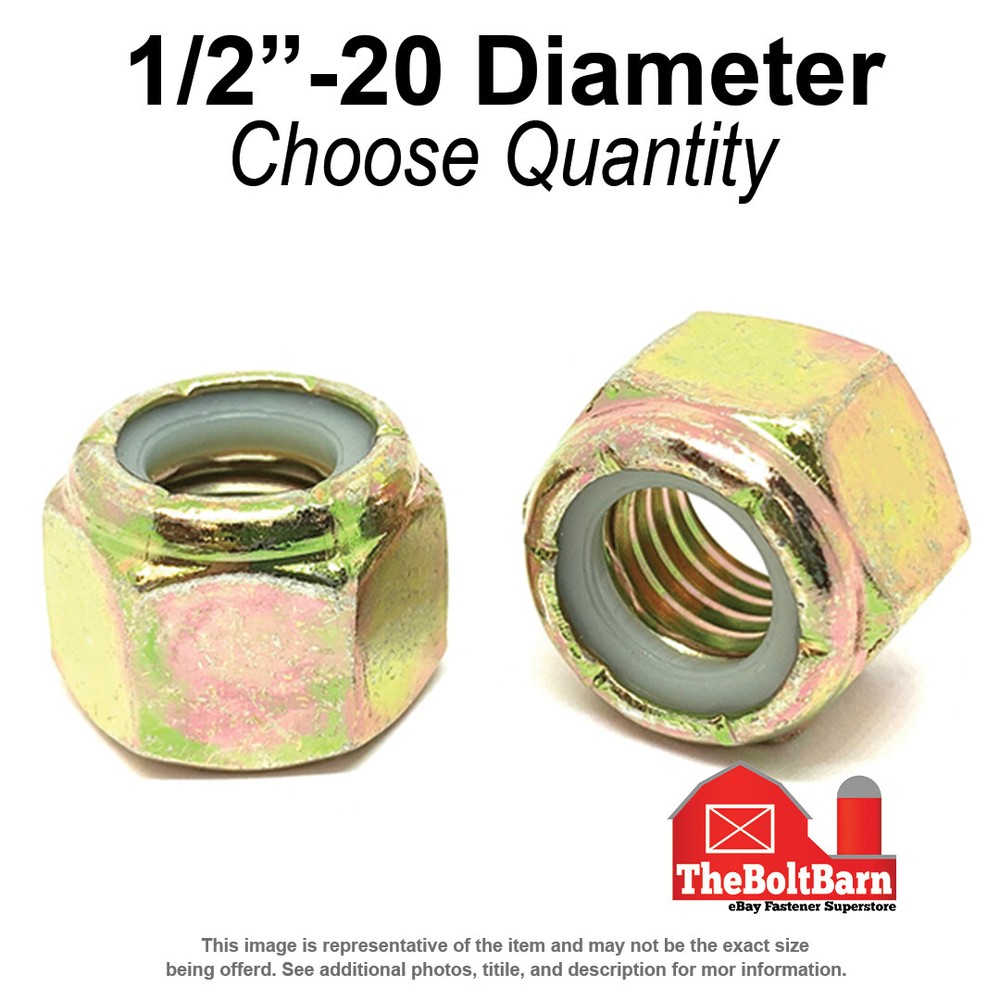 1/2″-20 Grade 8 Nylon Insert Lock Nuts Zinc Yellow Fine Thread (Pick Qty)
